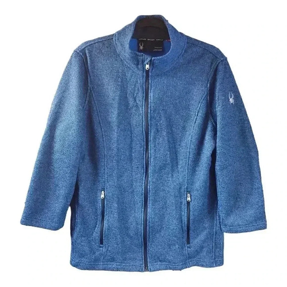 Spyder Men Fleece Jacket Full Zip Blue Heathered Knit Casual Size XL - Picture 1 of 9